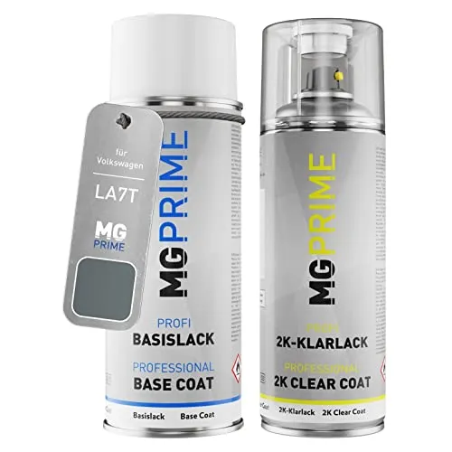 MG PRIME Autolack 2K Spraydosen Set für Volkswagen VW LA7T / A7T / X6 United Grey Metallic/Cinza Unted Basislack 2 Komponenten Klarlack Sprühdose
