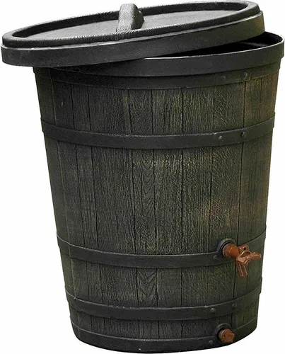 Wassertank Fass ROTO 130 l - Bewässerung: Hochwertiger Regenwasserbehälter aus frost- und witterungsfestem PE-Kunststoff für dauerhafte Dichtheit und Langlebigkeit.