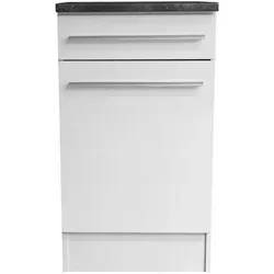 Yourkitchen Unterschrank JAZZ - Eleganter Stauraum für Ihre Küche - Einbauküchen-Komponenten – Moderner Unterschrank mit strahlend weißer Hochglanz-Front, Drehtür und praktischer Schublade für optimale Aufbewahrung.