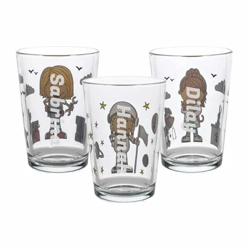 LUXENTU Kinderbecher mit Gravur, 3er Set Trinkgläser Berufe Mädchen, 205 ml, Kindergläser mit persönlicher Namensgravur, Individualisierbar & Anpassbar mit 3 verschiedenen Namen