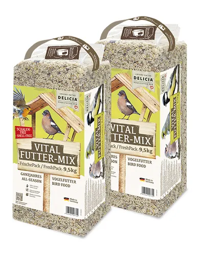 9,5kg Delicia Vital Futter Mix, Streufutter für Vögel, Vogelfutter, Ganzjahres Futter, Wildvogelfutter, mit Erdnusskernen, mit Sonnenblumenkernen 2 x