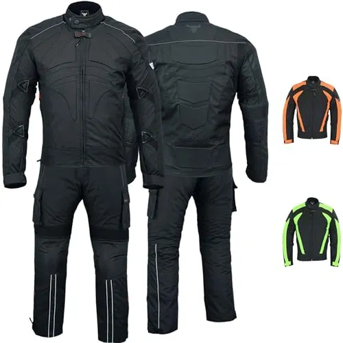 BULLDT Herren Motorradkombi Motorradanzug mit CE-Protektoren - Winddicht leicht 2-teiler kurze Motorradjacke & Cargo Motorradhosen Set - aus 4 Schichten Abnehmbar Thermofutter - insgesamt 9 Taschen