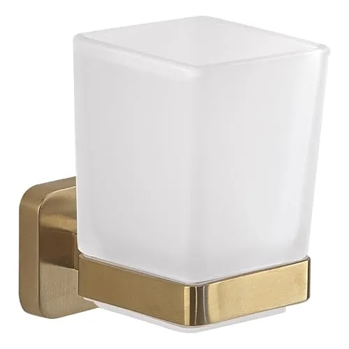 Gedy Tonga Zahnbürstenhalter, Wandbürstenhalter, Mattgold, Edelstahl und Glas, 6,4 x 9,7 x 10,5 cm
