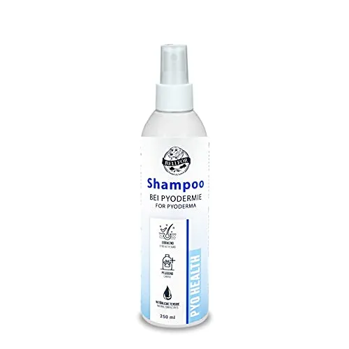 Bellfor Pyo-Health Hundeshampoo mit Chlorhexidin, Glycerin & Kokosöl – 250 ml. Sensitiv-Shampoo für Hunde mit Juckreiz & Schuppen. Ideal für Hunde mit bakteriellen Hautinfektionen.