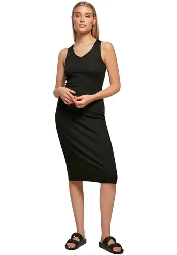 Urban Classics Damen Midi Sleeveless Rib Dress - Schwarz, XL EU - Freizeitkleid für Damen mit raffiniertem Rücken und geripptem Stoff, ideal für stimmungsvolle Anlässe und den Alltag, bietet hervorragenden Tragekomfort durch angenehmes Material.