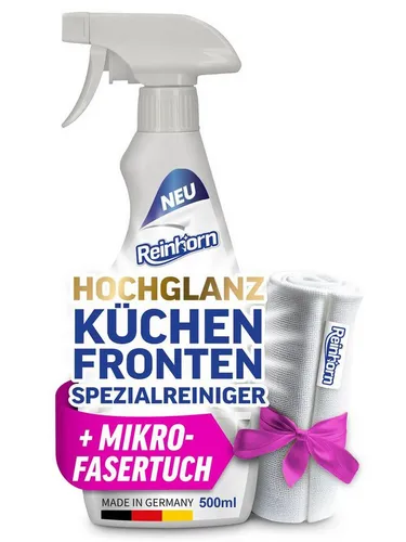 Reinhorn Fettlöser für Küchen - Hochglanz Küchenreiniger - Küchenreiniger mit 3in1 Schutzformel, reduziert Putzaufwand um bis zu 300% und schützt Hochglanz Fronten vor Schmutz und Fingerabdrücken.