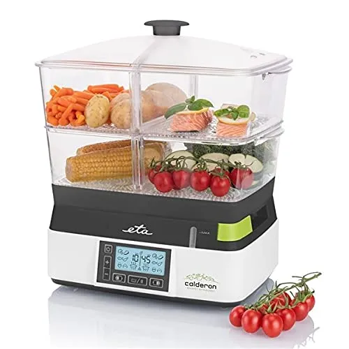 eta Dampfgarer CARLDERON II - 1800 W mit 6 automatischen Programmen - Dampfgarer mit 11 l Kapazität und externem Wasserzulauf, perfekt für gesundes Kochen und vielseitige Zubereitung von Gerichten.