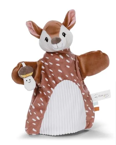 NICI Schmusetuch Handpuppe Rehkitz 2in1 26x25cm - braun - Kuscheltuch für Babys & Kleinkinder – Baby Schnuffeltuch zum Spielen, Greifen, Knuddeln und Entdecken - 61855
