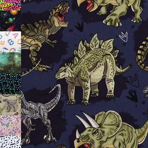 MAGAM-Stoffe Fabian Kinder Baumwollstoff ÖKO-TEX Meterware ab 50cm (Dinos dunkelblau)
