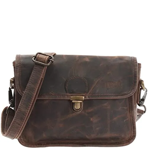 LECONI kleine Schultertasche Umhängetasche Damen Ledertasche Handtasche echtes Rindsleder 26x20x8cm schlamm LE3041-wax