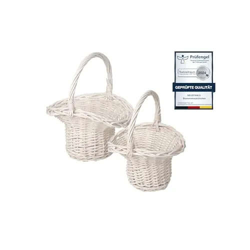 Neustanlo Dekokorb Blumenstreukörbchen Set - Weiß lackiert - Dekokörbe: Elegantes Set aus zwei geflochtenen Körbchen, ideal für Hochzeiten und festliche Anlässe. Perfekt für Blumenkinder, mit robuster Bauweise und stilvollem Design.