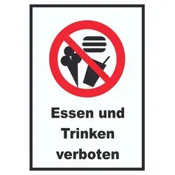 Produktbild HB-Druck Hinweisschild Essen und Trinken verboten Schild, wetterfest, stabil, UV-beständig, kratzfest DIN-A2 420x594mm