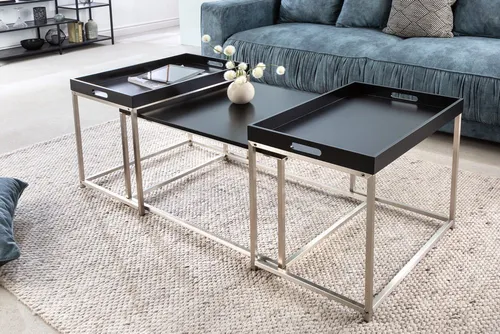 riess-ambiente Couchtisch ELEMENTS 75cm schwarz/silber (Set, 3-St) - Moderne Couchtische aus Holzwerkstoff und Metall, vielseitig kombinierbar und mit abnehmbaren Tabletts für zusätzlichen Nutzen.