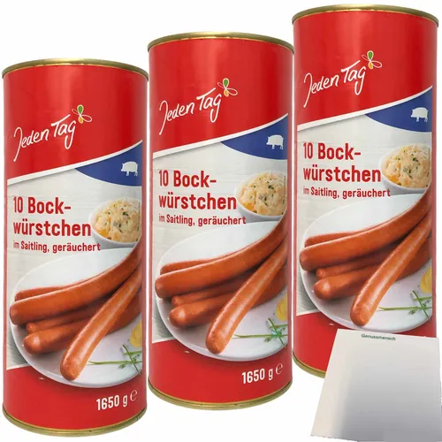 Jeden Tag Bockwürstchen im Saitling geräuchert 3er Pack 3x10x90g Dose usy Block