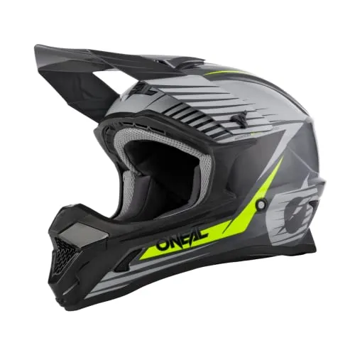 O'NEAL MX Enduro Helm | 1SRS Helmet Stream | Grau Neon-Gelb | Größe L - Motorradhelm mit ABS-Schale für optimale Sicherheit und perfekte Passform. Große Lüftungsöffnungen sorgen für beste Belüftung und Kühlung beim Fahren.