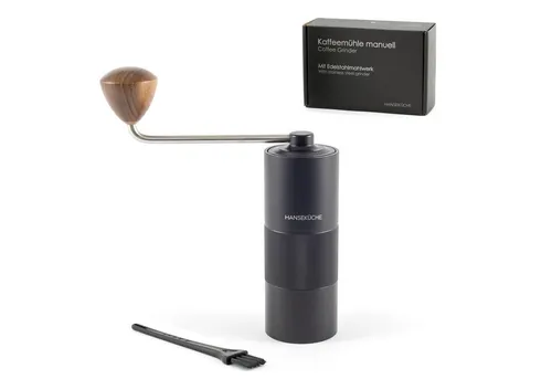 Hanseküche Manuelle Kaffeemühle mit Edelstahlmahlwerk - Kaffeemühle, manuelle Bedienung mit präzisem Edelstahlmahlwerk für perfekten Kaffeegenuss, 100 g Bohnenbehälter, elegantes Design in Schwarz