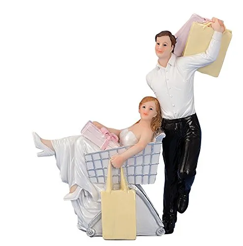 Geschenkestadl Brautpaar mit Einkaufswagen Hochzeit Figur ca. 14 cm