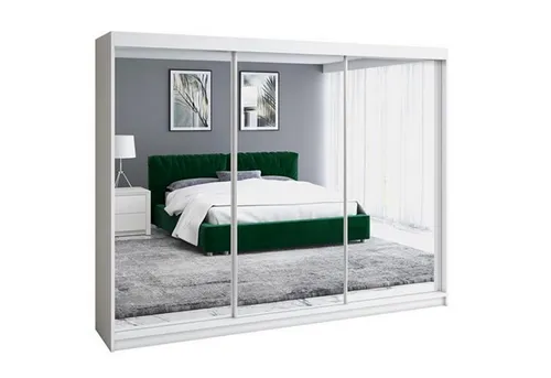 Schwebetürenschrank ULMI 200 cm – 3-türig mit 4 Schubladen und Spiegel - Geräumiger Schwebetürenschrank mit modernem Design, 4 Schubladen und 3 Spiegeln. Hochwertige Materialien und ein praktisches Schiebetürsystem sorgen für einfache Handhabung und stilvolle Aufbewahrung.