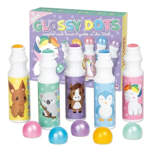 Lutz Mauder Stempel Marker Mal- und Stempelstifte Glossy Dots, 5 Stück verschiedene TapirElla Designs in pastellfarben mit Metalliceffekt, Malstifte und Stempel in fünf Farben