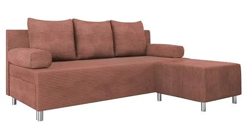 Mirjan24 Schlafsofa Dover Cord mit Hocker - Sofa mit Schlaffunktion und Bettkasten, 192x133 cm Schlaffläche, inklusive Kissen-Set. Ideal für Gästezimmer oder kleine Wohnungen. Lieferung bis zur Wohnung, Montage durch den Kunden.