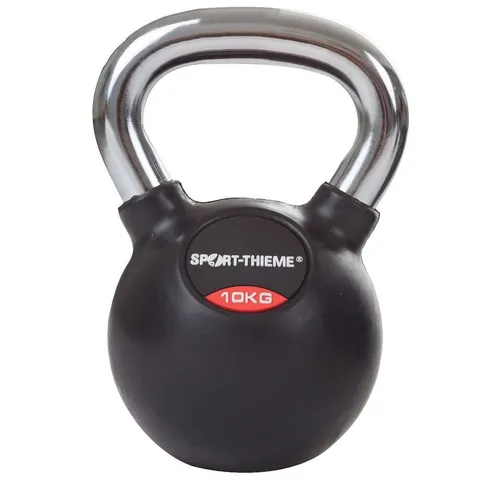 Sport-Thieme Kettlebell Gummiert mit Chrom-Griff - Kettlebell für effektives Ganzkörpertraining, gummiert zum Schutz von Boden und Gerät, ideal für Anfänger und Profis. Hantelgewicht: 10 kg.