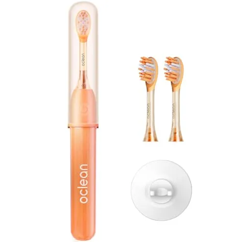 Oclean Ease elektrische Zahnbürste Orange, USB-Ladung Zahnbürste mit 3 Bürstenköpfen, Tragbare Schallzahnbürste für Reisen, Sonic Electric Toothbrush mit Timer, 2 Putzmodi, Wandhalterung