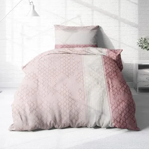 Träumschön Premium Bettwäsche 155x220 - Pink-Weiß Design - Bettwäsche-Set aus 100% reiner Baumwolle, atmungsaktiv und bügelfrei. Ideal für erholsamen Schlaf und ein stilvolles Schlafzimmer. Pflegeleicht und langlebig.