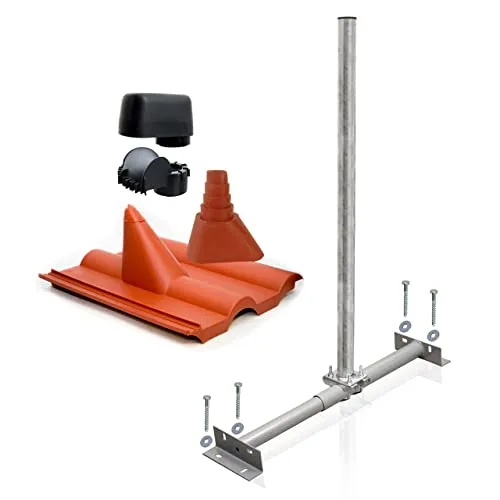 SkyRevolt Dachsparrenhalter für Satellitenschüssel - Halterungen für Satellitenschüsseln, einfach und stabil zu montieren, mit korrosionsgeschütztem Mast und stufenlos verstellbarem Teleskoprohr für flexiblen Einsatz.