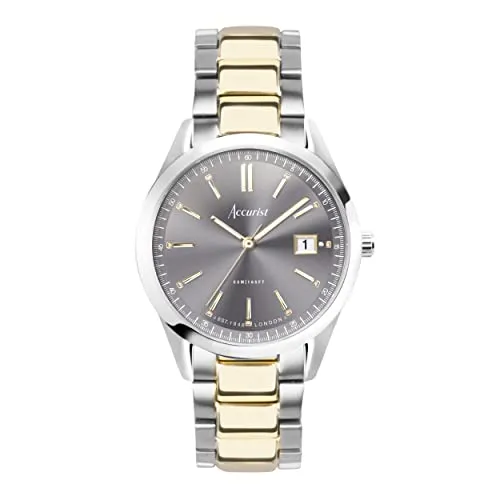 Accurist Everyday 74013 Quarz-Armbanduhr, 40 mm, Analog-Anzeige, zweifarbiges Edelstahl-Armband, Grau