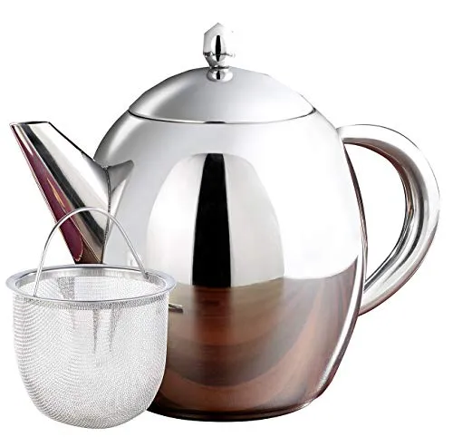 Rosenstein & Söhne Kanne: Edelstahl-Teekanne mit Siebeinsatz, 0,8 Liter, spülmaschinenfest (Teekanne mit Edelstahlsieb, Sieb, Metallsieb)