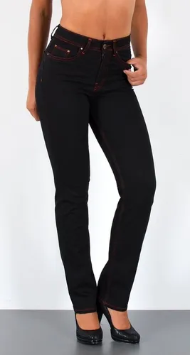 ESRA Damen High Waist Straight Jeans G6 – Komfortable Stretch-Jeans in Rot/Schwarz - Moderne Straight Leg Jeans mit hoher Leibhöhe und elastischem Bund für optimalen Tragekomfort. Ideal für den Alltag und in Übergrößen erhältlich. Maschinenwäsche bis 30°.