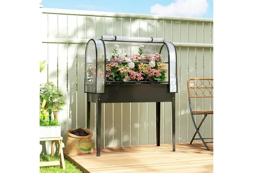 furnicato Hochbeet mit Abdeckung 100L x 49B x 136H cm Schwarz