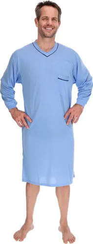 Nachthemd Herren langer Arm Nachtkittel Nachtgewand Schlafhemd Nachtwäsche, Größe:XL, Farbe:Taubenblau