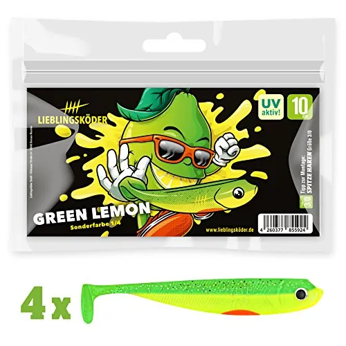 Lieblingsköder Gummifische zum Zanderangeln mit Gummifisch 10 cm, Farbe Lieblingsköder:Green Lemon 4