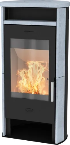 Fireplace Kaminofen Santa Fe Speckstein 2025, 6,5 kW - Kaminofen für wohlige Wärme in mittelgroßen Räumen, mit Warmhaltefach für Getränke und beeindruckendem Blick auf das Feuer durch große Sichtscheibe. Energieeffizienzklasse A+.