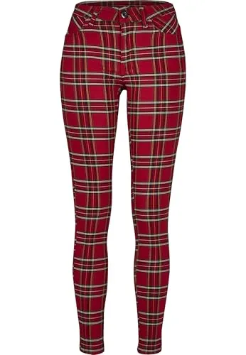 Urban Classics Damen TB2848 - Figurnahe Skinny Tartan Pants - Damen-Hosen mit Bund, Knopf und Reißverschluss - ideal für einen stylishen Look und optimalen Tragekomfort.