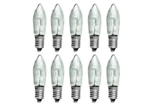 SIKORA LED Ersatzbirnen E10 für Schwibbogen 10er Set - Ersetzen Sie Ihre alten Kerzen mit unserem energieeffizienten LED Set für Schwibbögen. Jede Lampe verbraucht nur ca. 0,1W und sorgt mit warmem Licht (2200K) für gemütliche Atmosphäre. Ideal für die Weihnachtszeit.