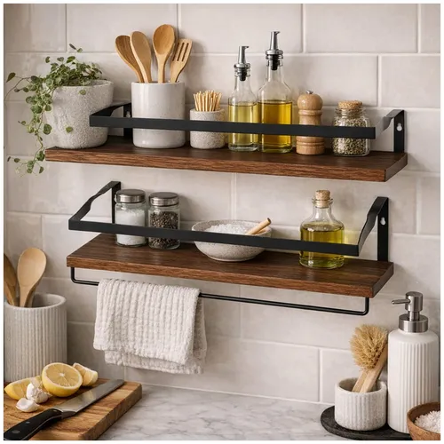 Wandregal Industrial Holz Metall 2er Set 41 cm Badezimmer Regal HTI-Living
