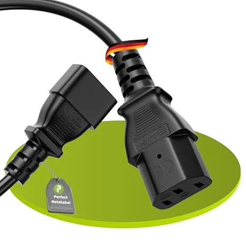 Perfect Kaltgerätekabel Verlängerung Kaltgeräte 3 Polig, 3,0m, Kaltgerätekupplung C13 Buchse auf Kaltgeräte Stecker Netzstecker C14, Netzkabel Verlängerungskabel für Monitor PC Drucker, Schwarz