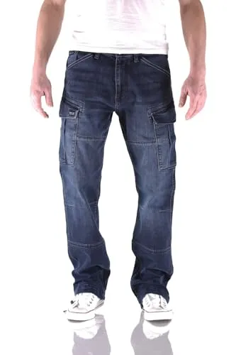 Big Seven Brian Dark Ocean Cargo Herren Jeans - W42/L34 - Bequeme Cargo-Jeans im Comfort Fit mit praktischen Oberschenkeltaschen und verstellbaren Beinenden. Ideal für den lässigen Alltag und vielseitig kombinierbar.