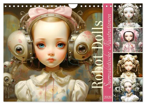 Roboter Puppen Wandkalender 2026 – Surrealistische Illustrationen - Hochwertiger Wandkalender mit 12 einzigartigen Illustrationen, robustem Spiralbinding und umweltfreundlichem Papier. Perfekt als Geschenk für Kunstliebhaber und Technik-Fans!