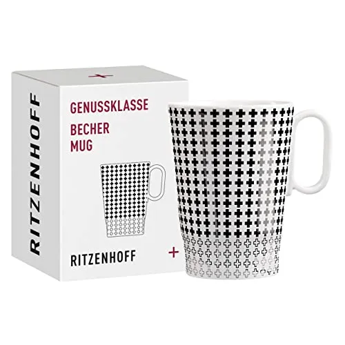RITZENHOFF 3731005 Kaffee-Tasse 330 ml - Serie Genussklasse Nr. 5 - Porzellan-Becher mit Plusmotiv - Designerstück