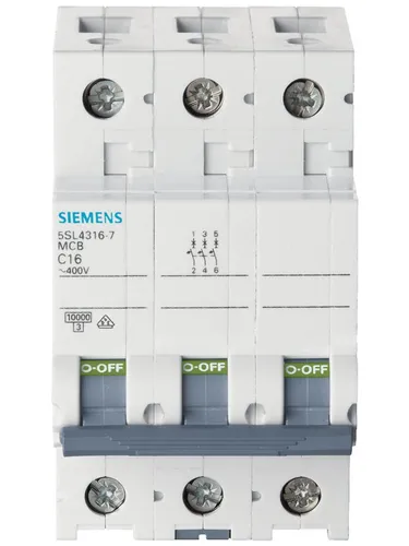 Siemens Leitungsschutzschalter 3P C 16A 10kA AC VDE 5SL43167 - Hochwertiger Sicherungsautomat für zuverlässigen Überlast- und Kurzschlussschutz