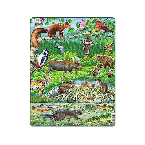 Larsen Puzzles FH15 Kinder Rahmenpuzzle Sommertag im nordischen Wald, 45 Teile, ab 4 Jahre, Lernspielzeug, Konzentration, Spielspaß