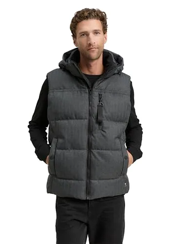 TOM TAILOR Herren 1046976 Puffer Weste mit Abnehmbarer Kapuze, 38388-Anthracite Melange Herringbone, XL