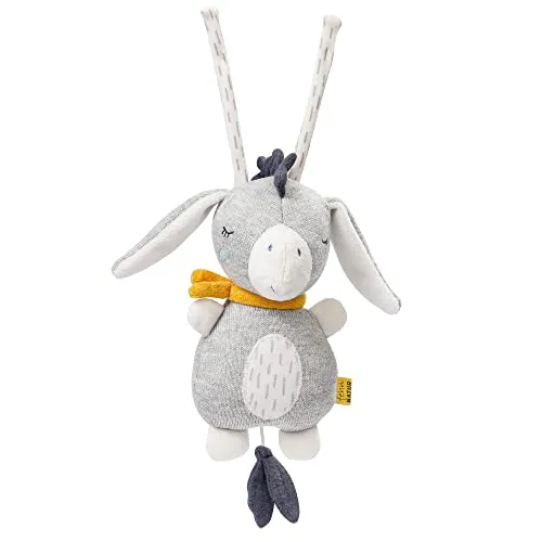 Fehn Spieluhr Baby fehnNatur Einschlafhilfe Esel - Kuscheltier aus Baumwolle aus biologischem Anbau - Melodie Brahms Wiegenlied - Babyspielzeug für Unterwegs & Zuhause - Musikspielzeug für Babys