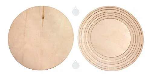 Rayher Holzplatten/-ringe Set, FSC Mix Credit, Natur, 8tlg. 14,9cm - 24,7cm, + 2 Aufhänger, Box 1Set, 62911505, Beige