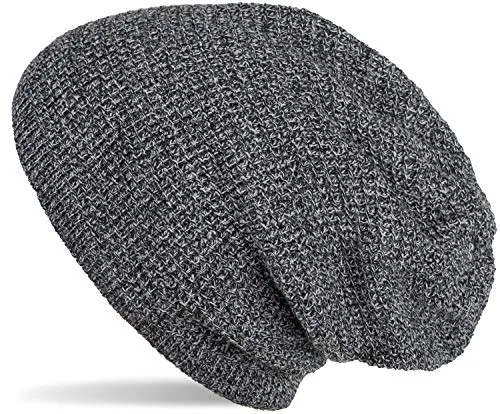 styleBREAKER Unisex Strick Beanie Mütze mit Karo Strickmuster, Winter Slouch Longbeanie 04024172, Farbe:Schwarz-Weiß
