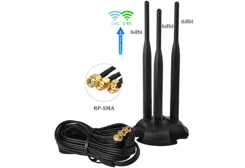 Bolwins L13D 3m WiFi Antenne 2.4G 5.8G mit RP-SMA Adapter - Leistungsstarke 3m WLAN-Antenne für Router und USB-Modem. Mit 18 dB Verstärkung und Dualband-Technologie für optimale Signalqualität.