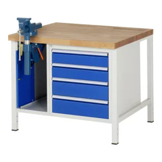 Rau Werkbank 8185A2 - Rollwerkbank mit Buche-Massiv-Arbeitsplatte, 4x Schublade und ergonomischem Klapplift für flexibles Arbeiten. Belastbar bis 1.250 kg, ideal für Profis und Heimwerker.